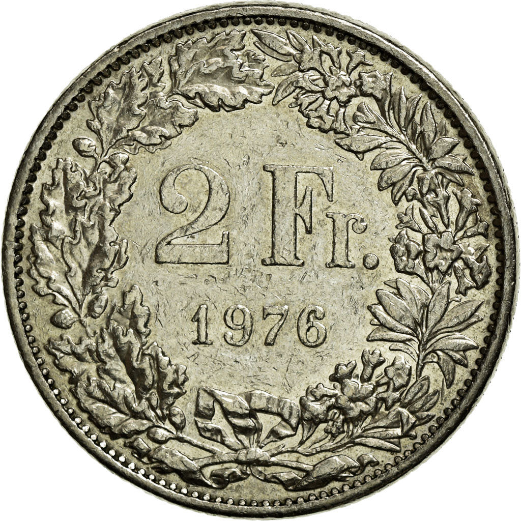 Coin, Switzerland, 2 Francs, 1976, AU(55-58), Copper-nickel, KM:21a.1