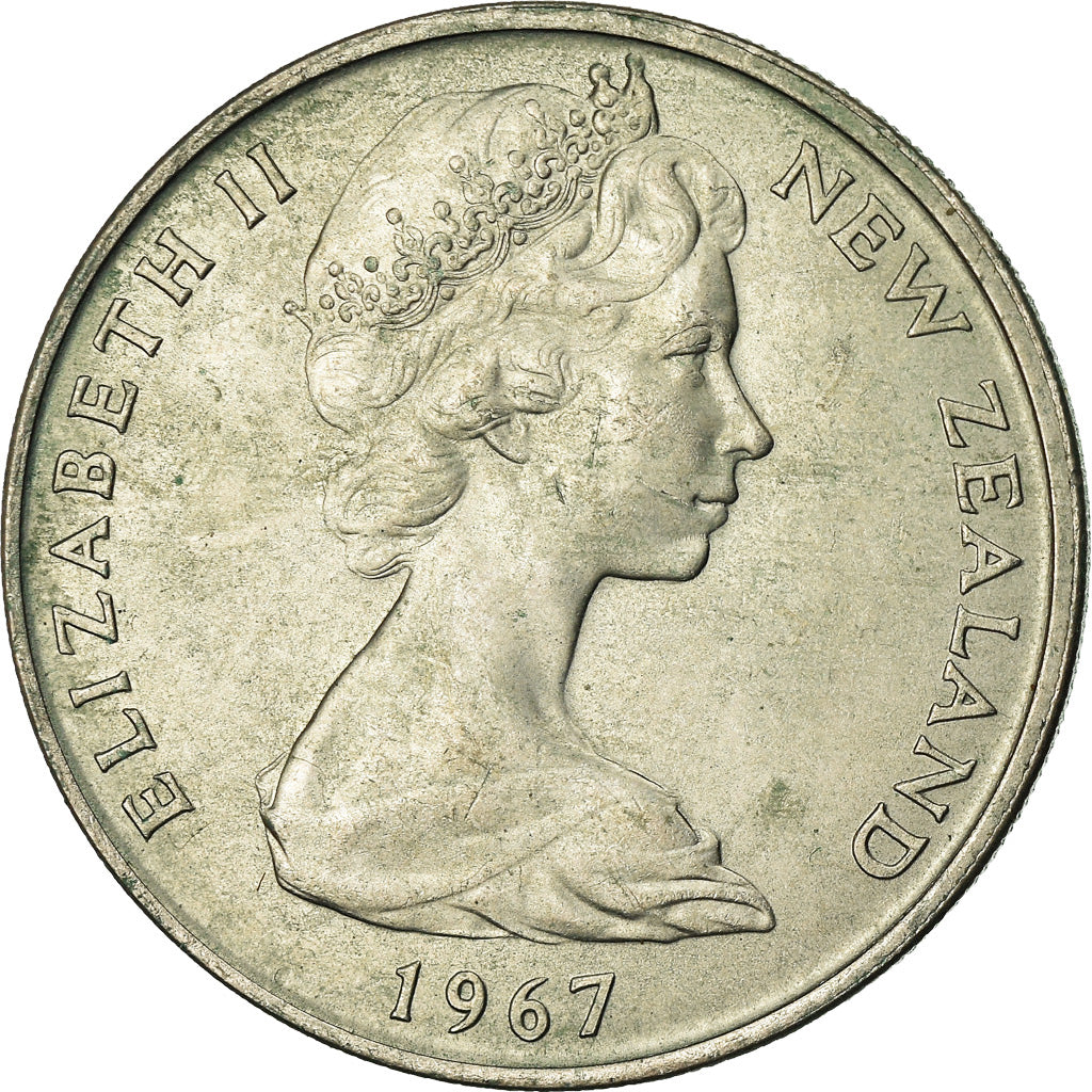 Moneta, Nowa Zelandia, Elizabeth II, 20 Cents, 1967, AU(55-58), Miedź-Nikiel