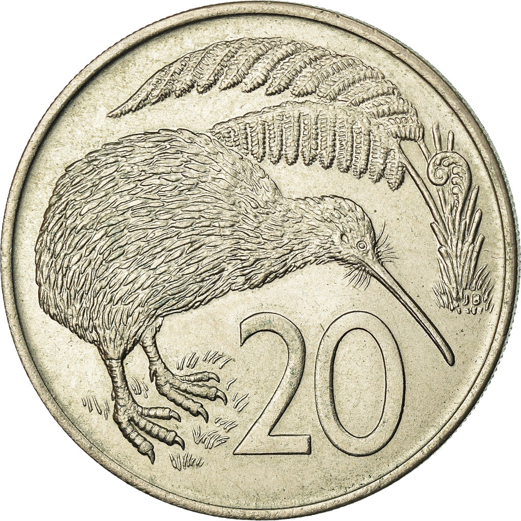 Moneta, Nowa Zelandia, Elizabeth II, 20 Cents, 1967, AU(55-58), Miedź-Nikiel