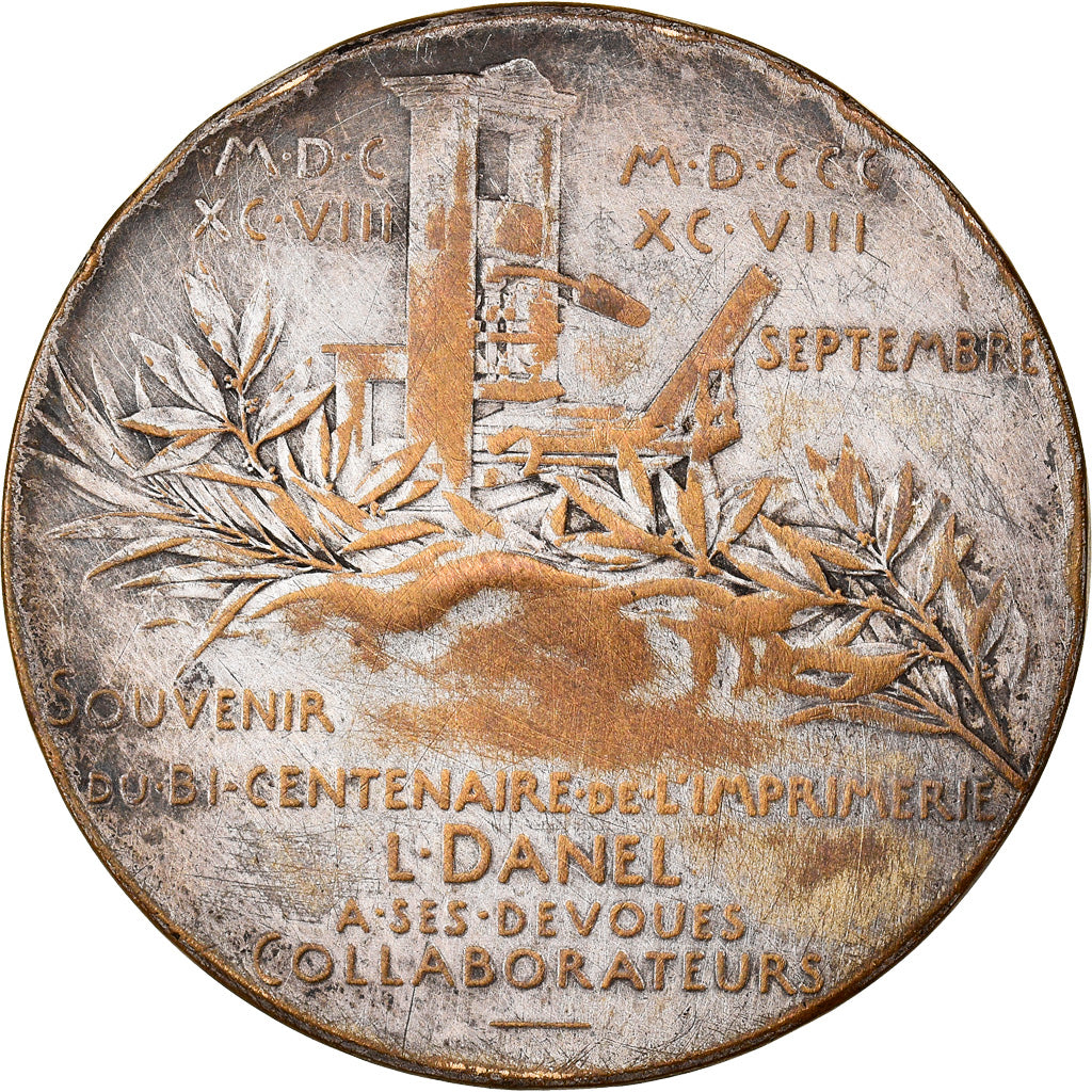France, Medal, Léonard Danel, Bi-Centenaire de l'Imprimerie, Sciences &