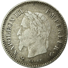 Francja, Napoleon III, 20 Centimes, 1867, Bordeaux, Srebro, GENI, VF(30-35)