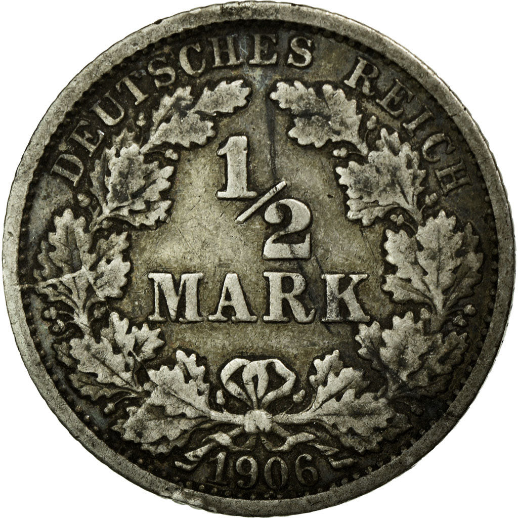 Moneta, GERMANIA - IMPERO, 1/2 Mark, 1906, Stuttgart, MB+, Argento, KM:17