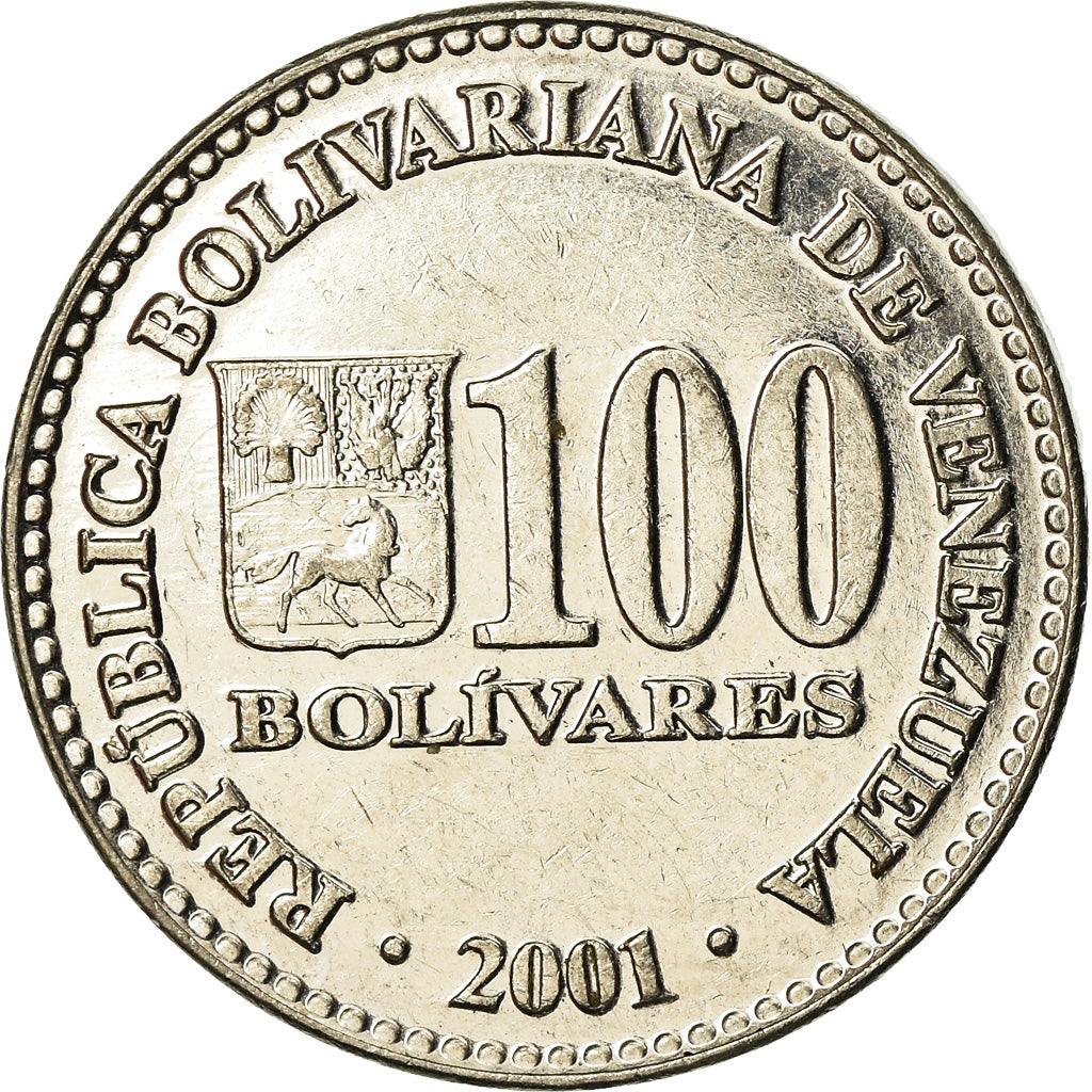 Moneta, Venezuela, 100 Bolivares, 2001, Maracay, EF(40-45), Nikiel powlekany