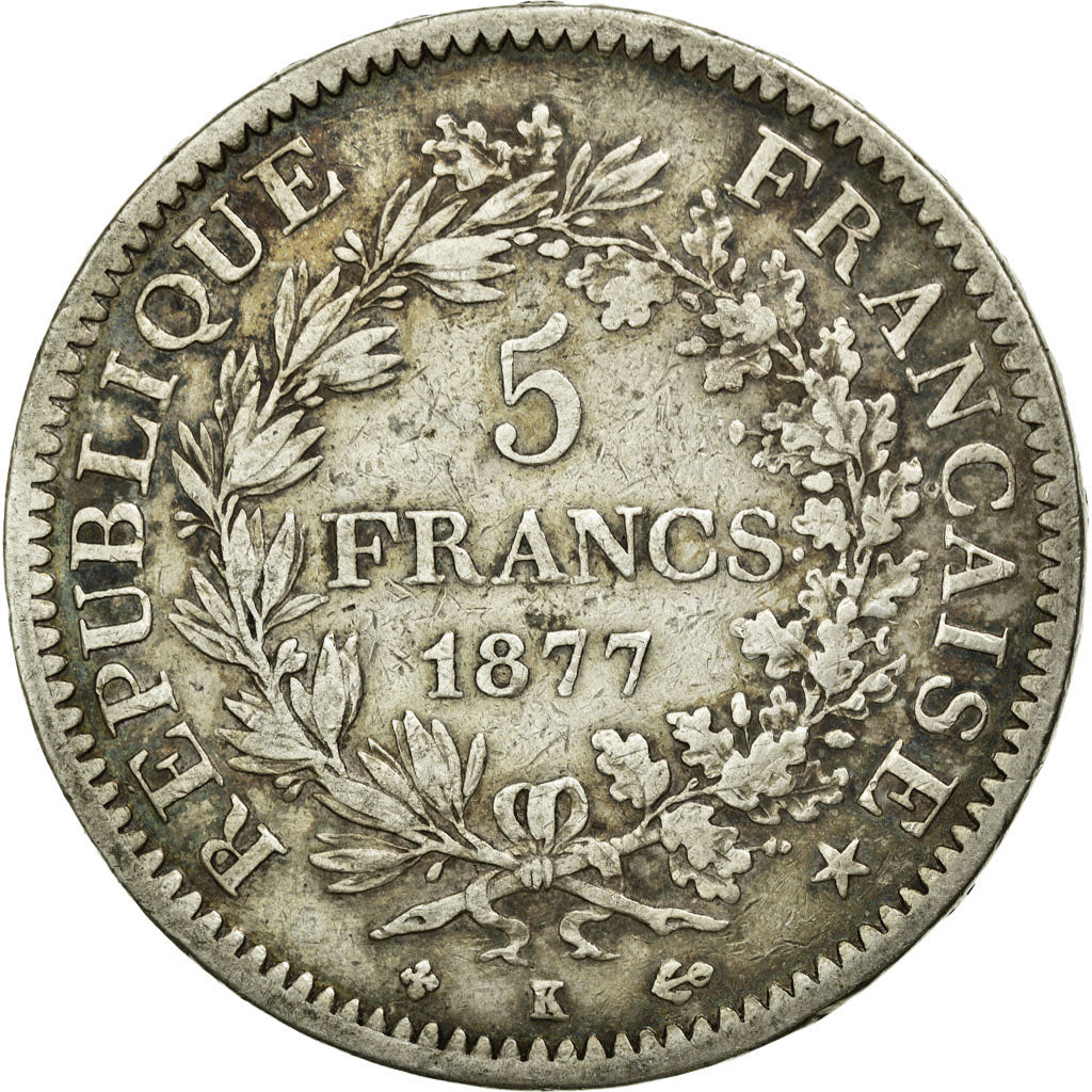 Coin, France, Hercule, 5 Francs, 1877, Bordeaux, EF(40-45), Silver, KM:820.2