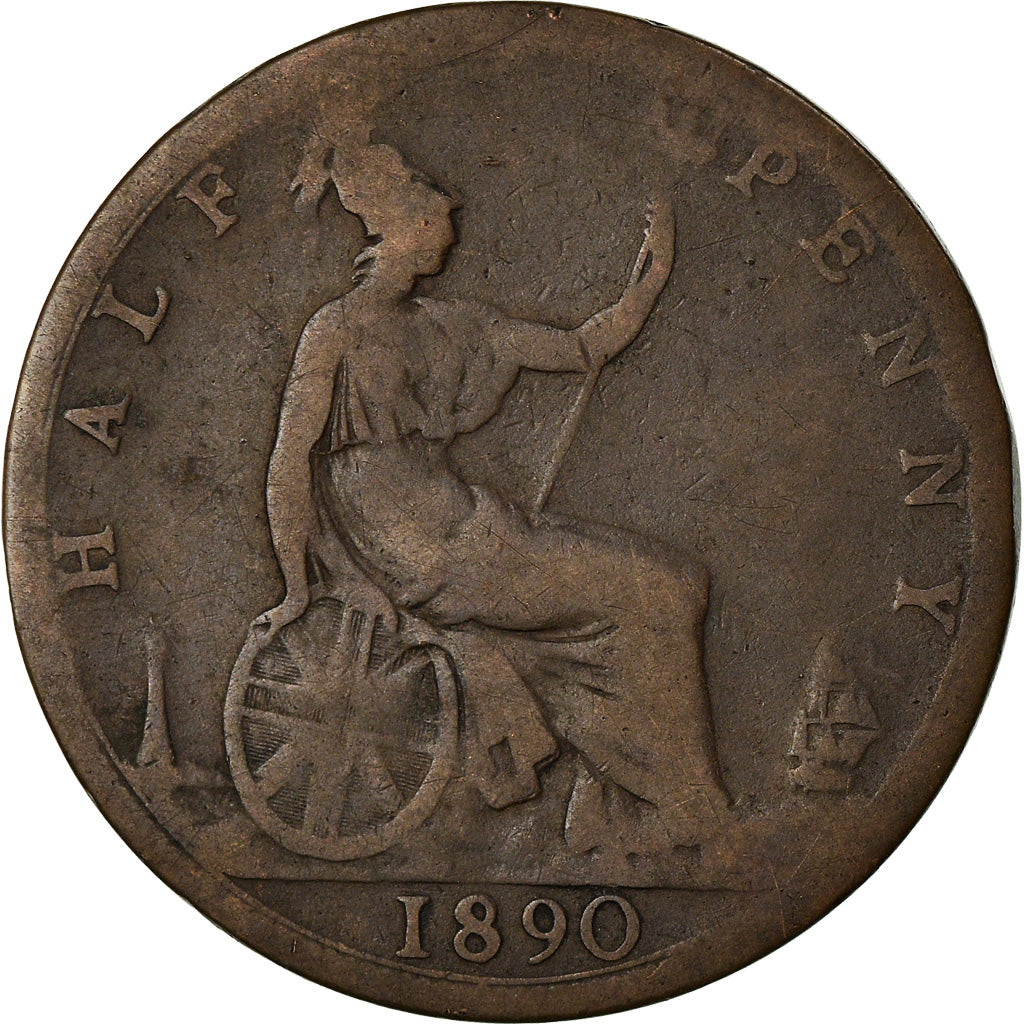 Coin, Great Britain, Victoria, 1/2 Penny, 1890, F(12-15), Bronze, KM:754