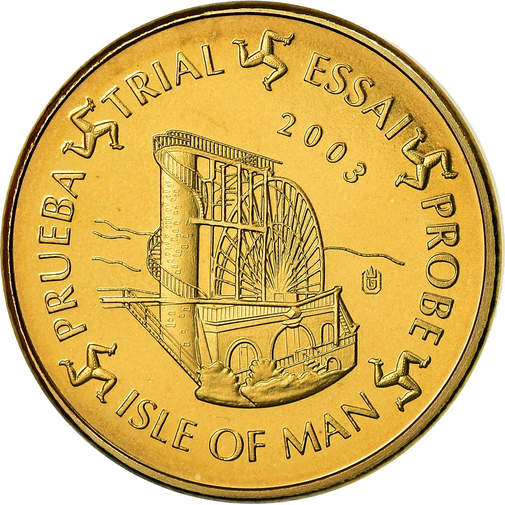 Ilha de Man, Medal, 10 C, Essai-Trial, 2003, MS(63), Cobre-Níquel Dourado