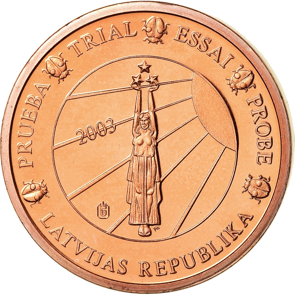 Lettonia, medaglia, 2 C, Essai Trial, 2003, SPL, Rame