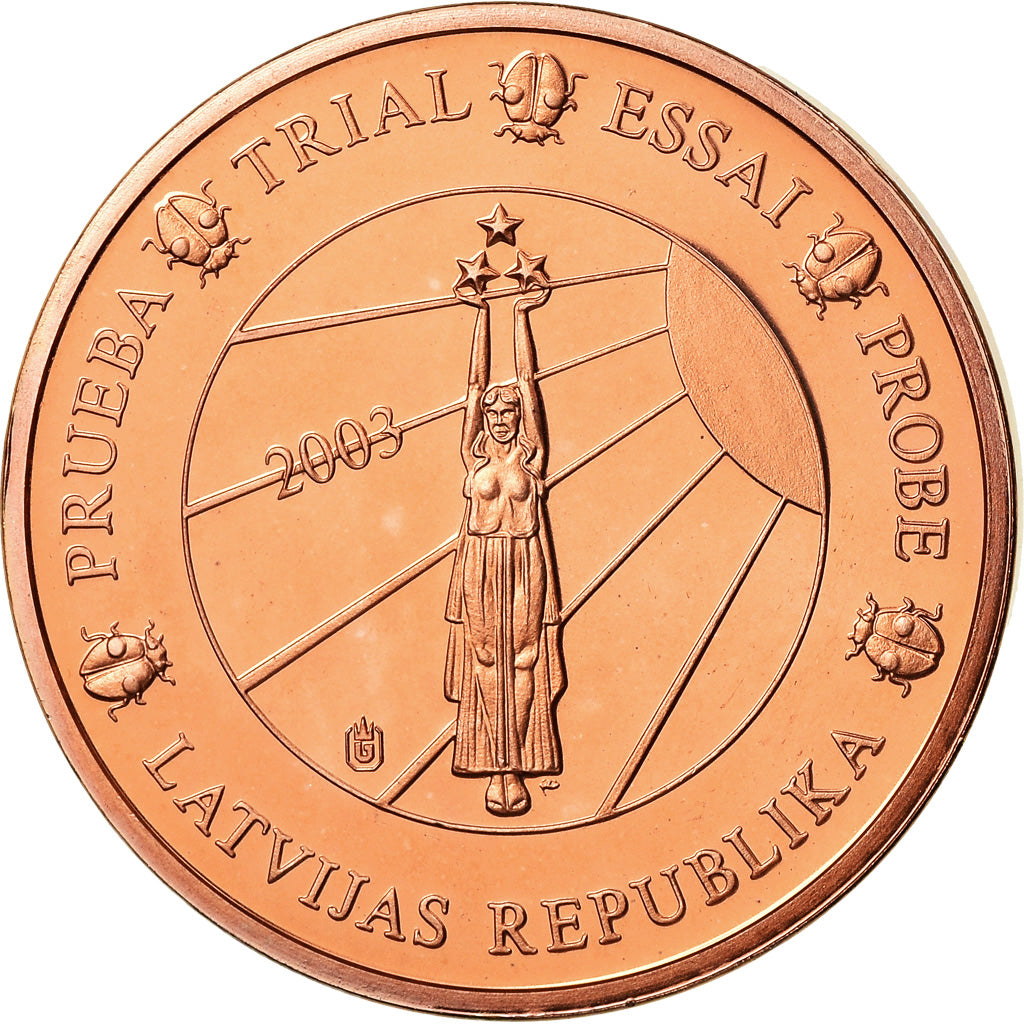Łotwa, Medal, 5 C, Essai-Trial, 2003, MS(63), Miedź