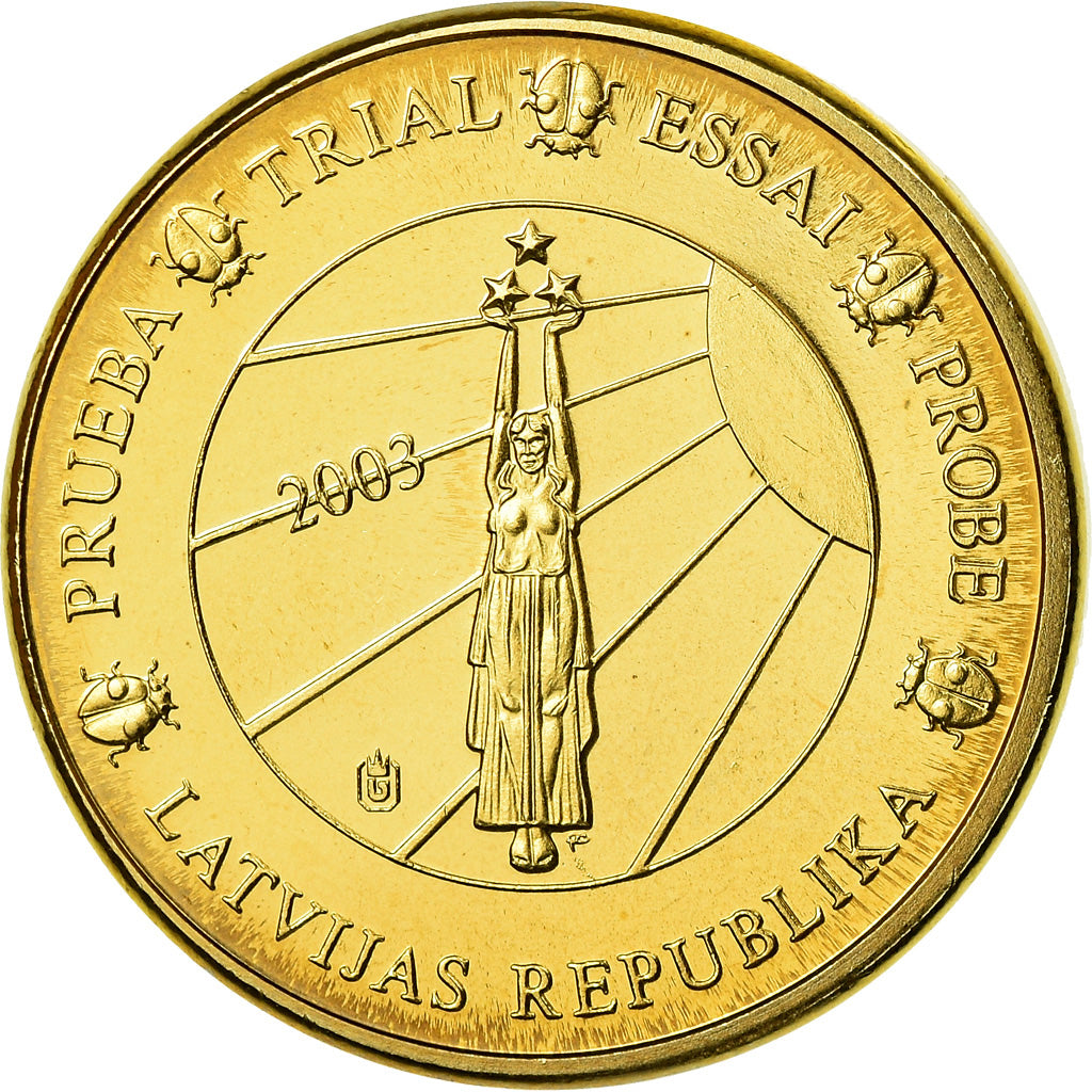Latvia, Medal, 10 C, Essai-Trial, 2003, MS(63), Copper-Nickel Gilt