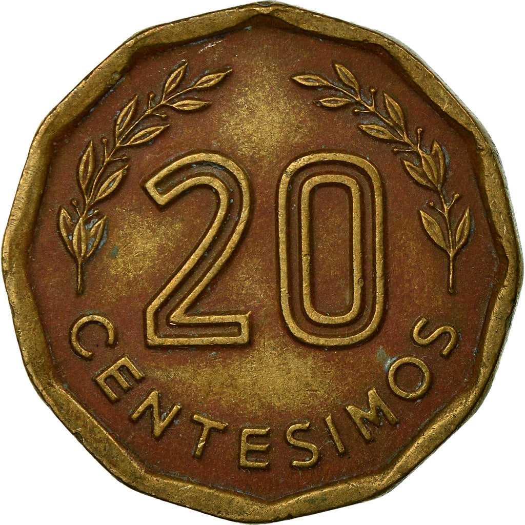 Moeda, Uruguai, 20 Centesimos, 1976, Santiago, EF(40-45), Alumínio-Bronze