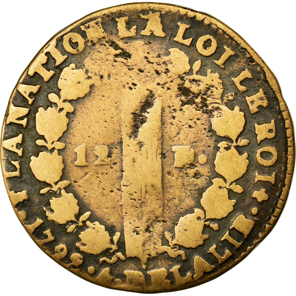 Moneta, Francja, 12 deniers françois, 12 Deniers, 1792, Limoges, F(12-15)