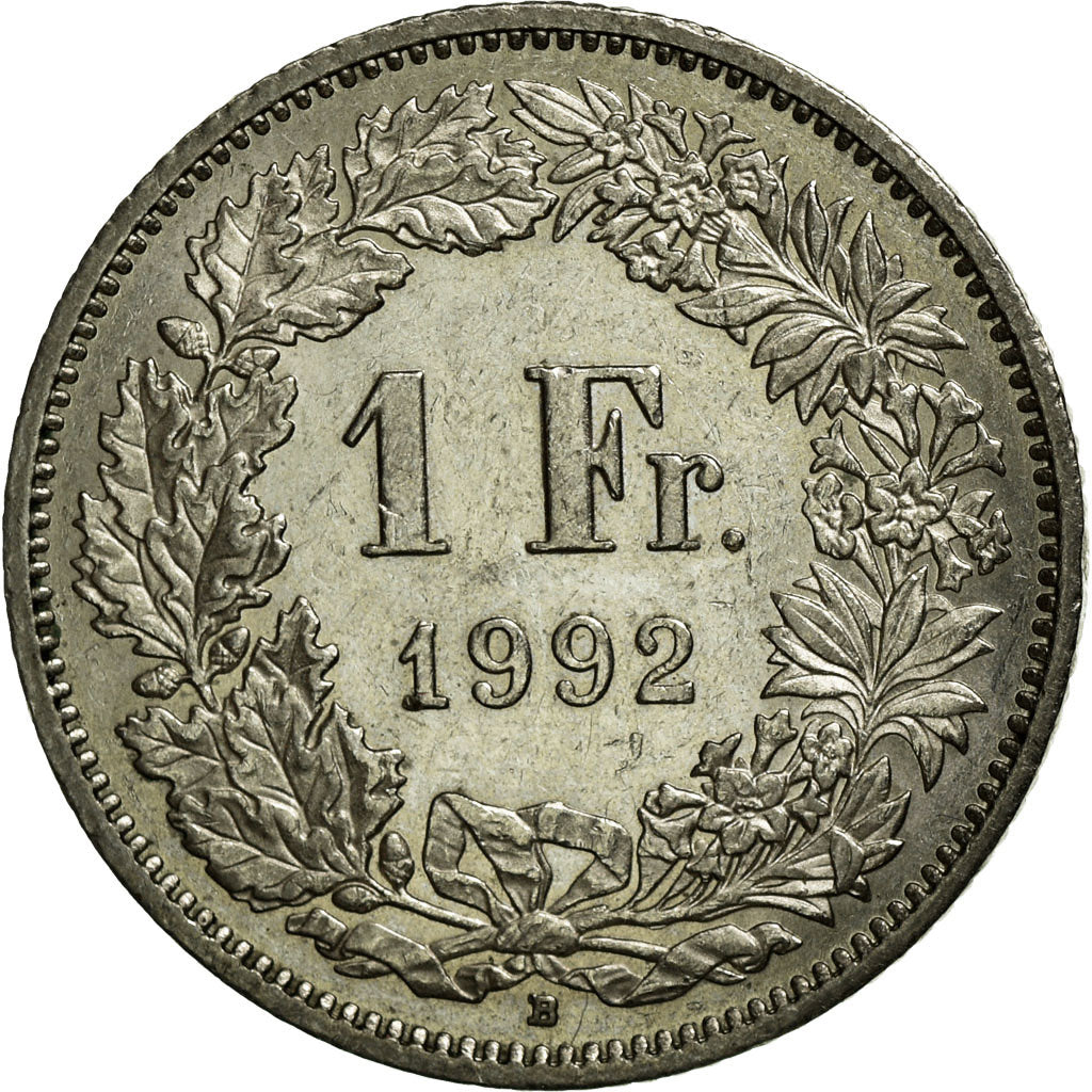 Coin, Switzerland, Franc, 1992, Bern, AU(55-58), Copper-nickel, KM:24a.3
