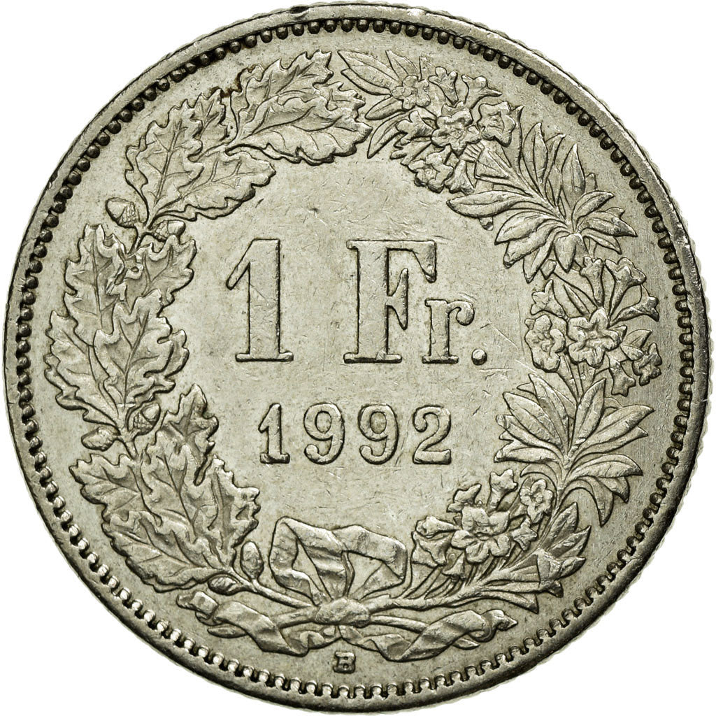 Coin, Switzerland, Franc, 1992, Bern, AU(55-58), Copper-nickel, KM:24a.3