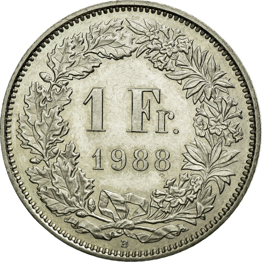 Coin, Switzerland, Franc, 1988, Bern, AU(55-58), Copper-nickel, KM:24a.3