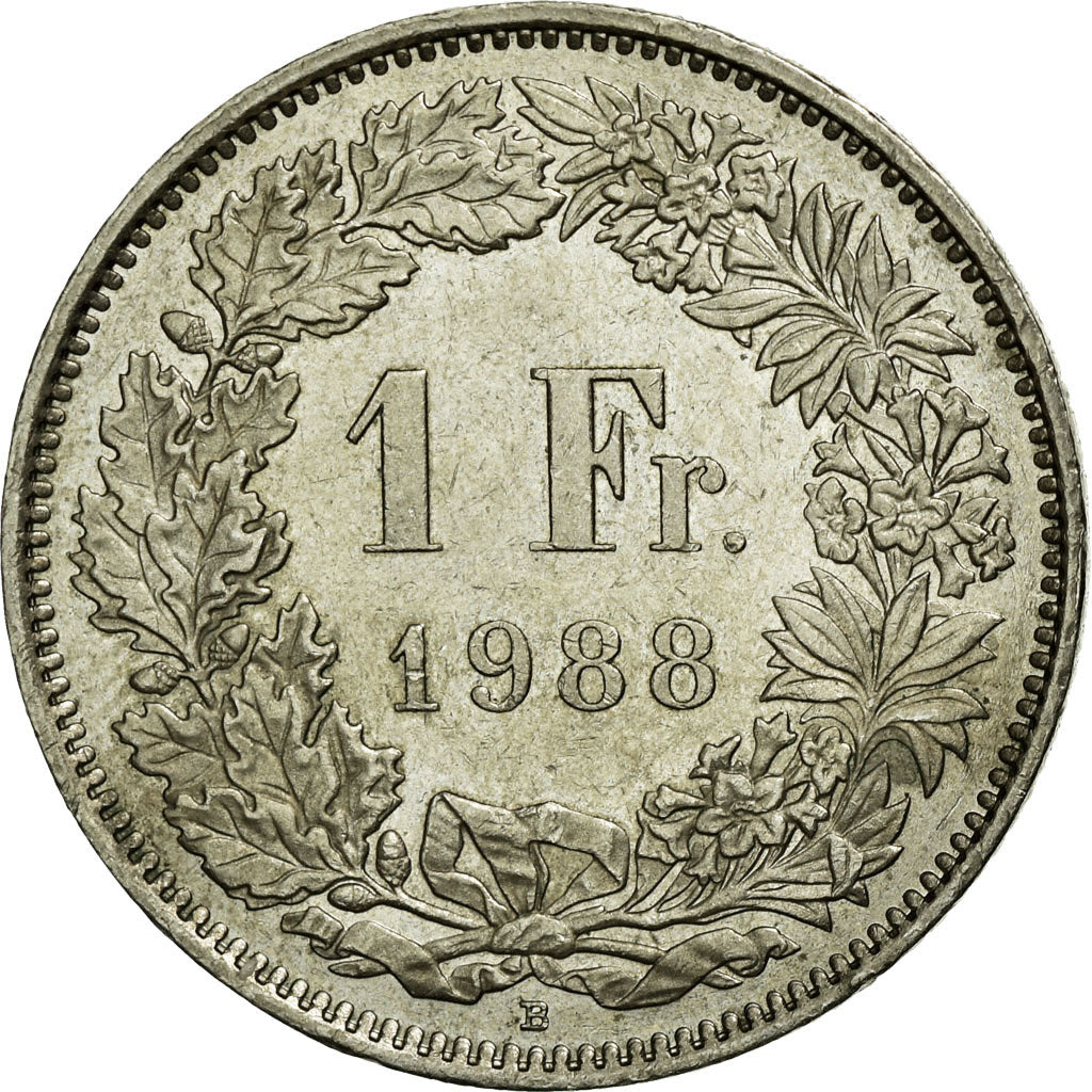 Coin, Switzerland, Franc, 1988, Bern, AU(55-58), Copper-nickel, KM:24a.3