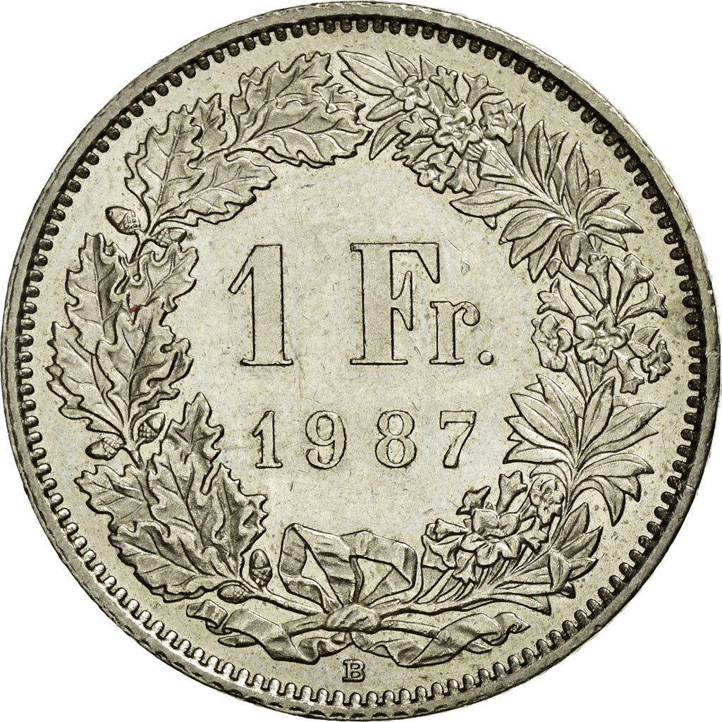 Coin, Switzerland, Franc, 1987, Bern, AU(55-58), Copper-nickel, KM:24a.3