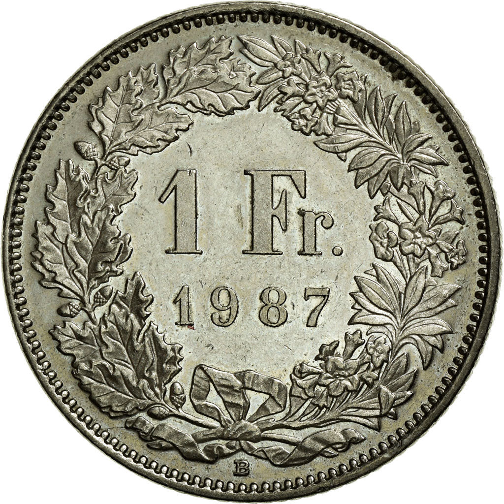 Coin, Switzerland, Franc, 1987, Bern, AU(55-58), Copper-nickel, KM:24a.3