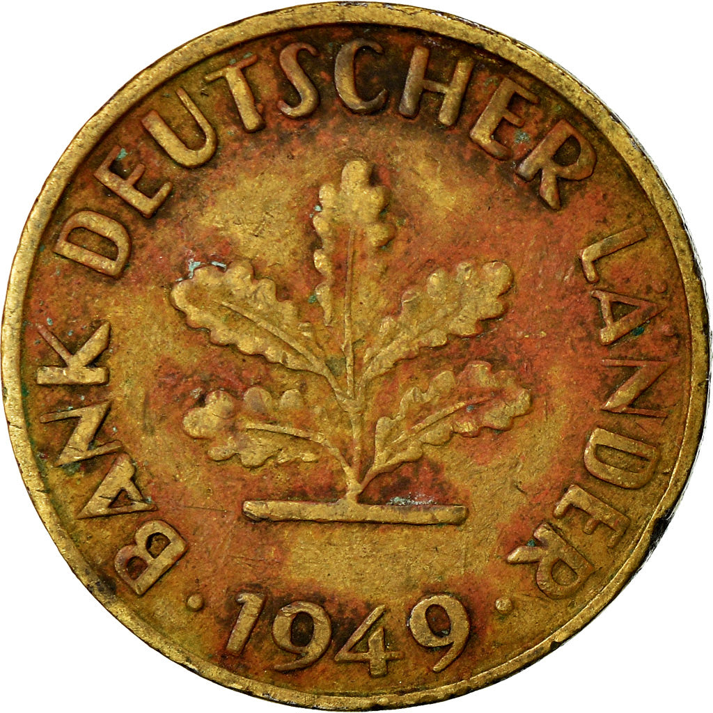 Moneta, Niemcy - RFN, 10 Pfennig, 1949, Karlsruhe, VF(20-25), Mosiądz powlekany