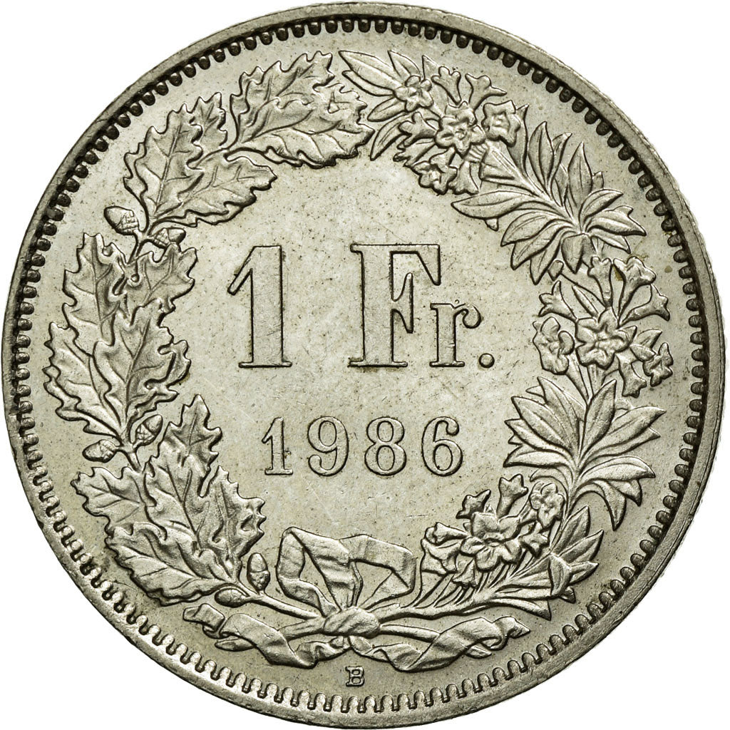 Coin, Switzerland, Franc, 1986, Bern, AU(55-58), Copper-nickel, KM:24a.3