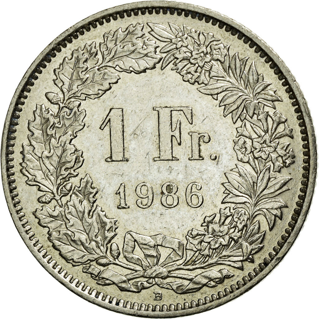 Coin, Switzerland, Franc, 1986, Bern, AU(55-58), Copper-nickel, KM:24a.3