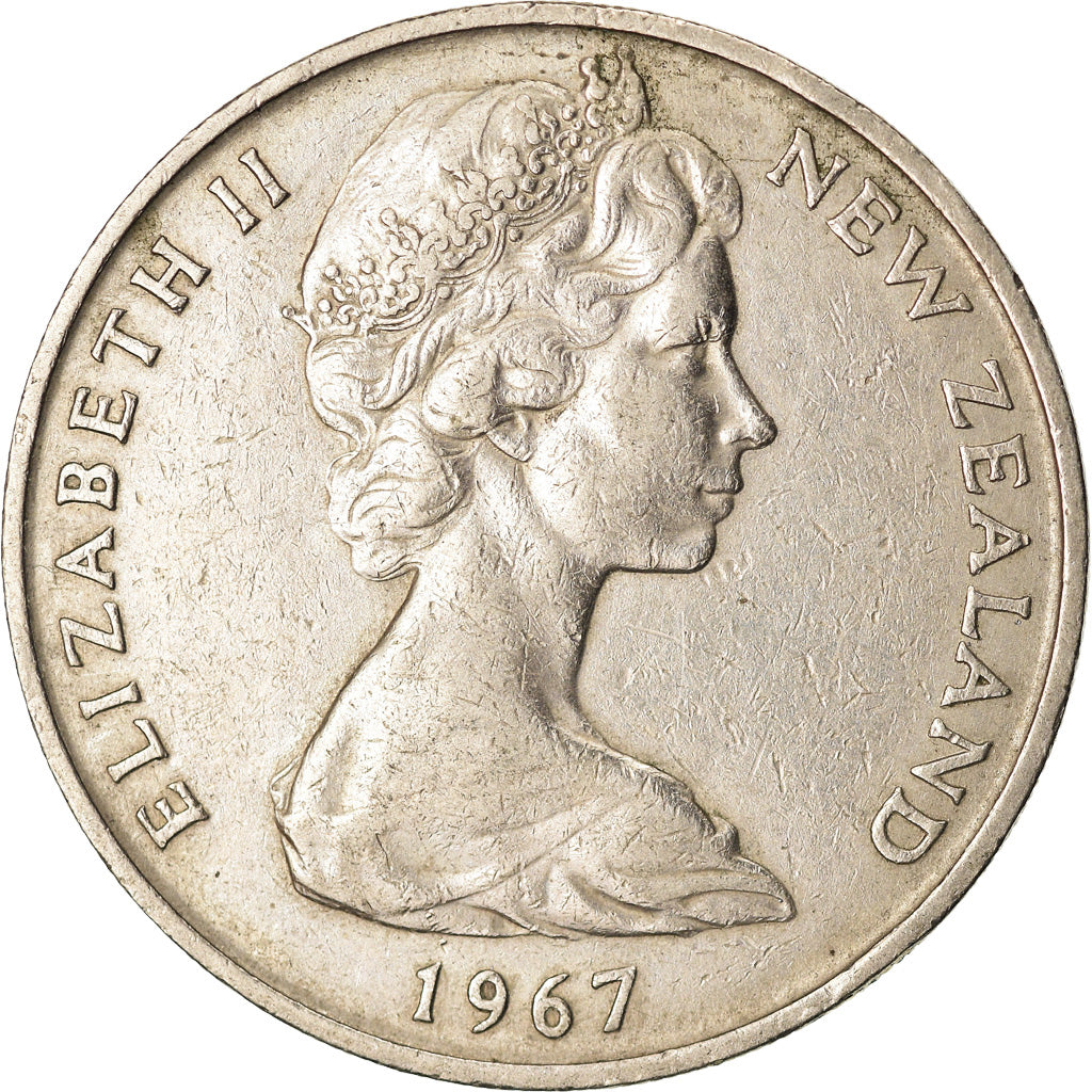 Moneda, Nueva Zelanda, Elizabeth II, 20 Cents, 1967, MBC, Cobre - níquel