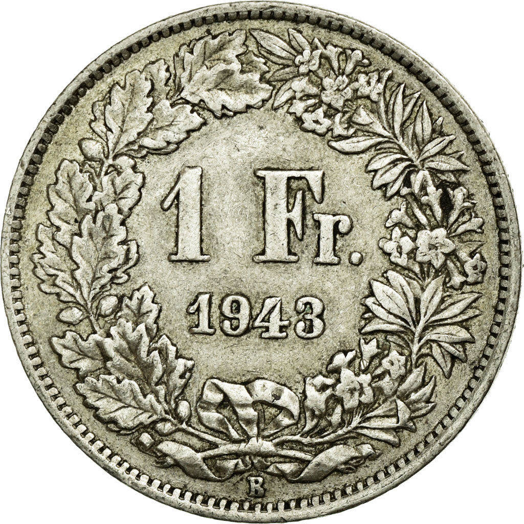 Coin, Switzerland, Franc, 1943, Bern, AU(50-53), Silver, KM:24