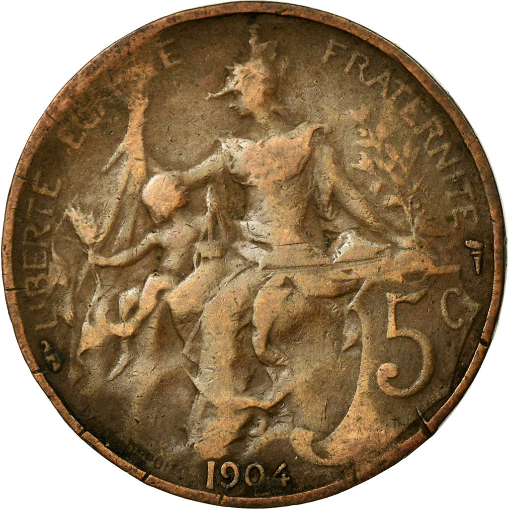 Moneta, Francja, Dupuis, 5 Centimes, 1904, VF(20-25), Bronze, KM:842