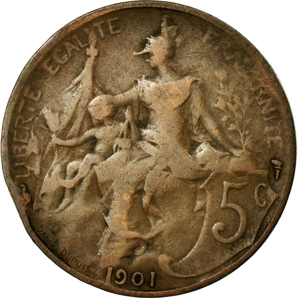 Munten, Frankrijk, Dupuis, 5 Centimes, 1901, ZG+, Bronze, KM:842, Gadoury:165
