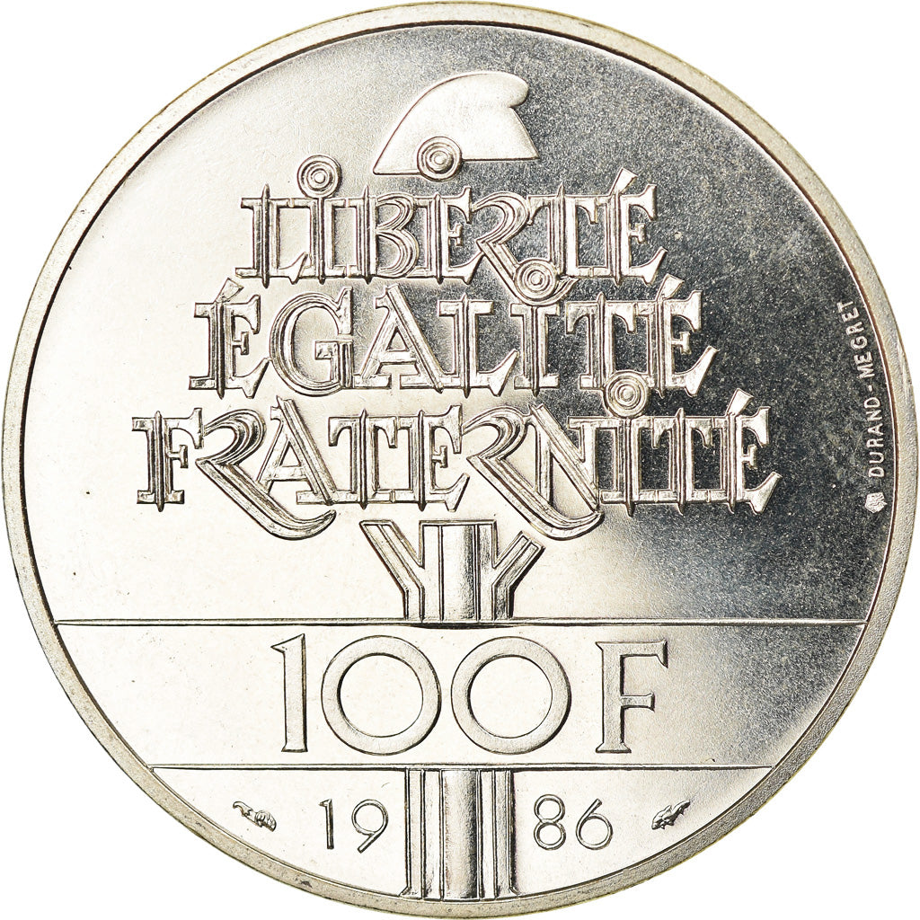 Coin, France, Statue de la Liberté, 100 Francs, 1986, MS(65-70), Silver