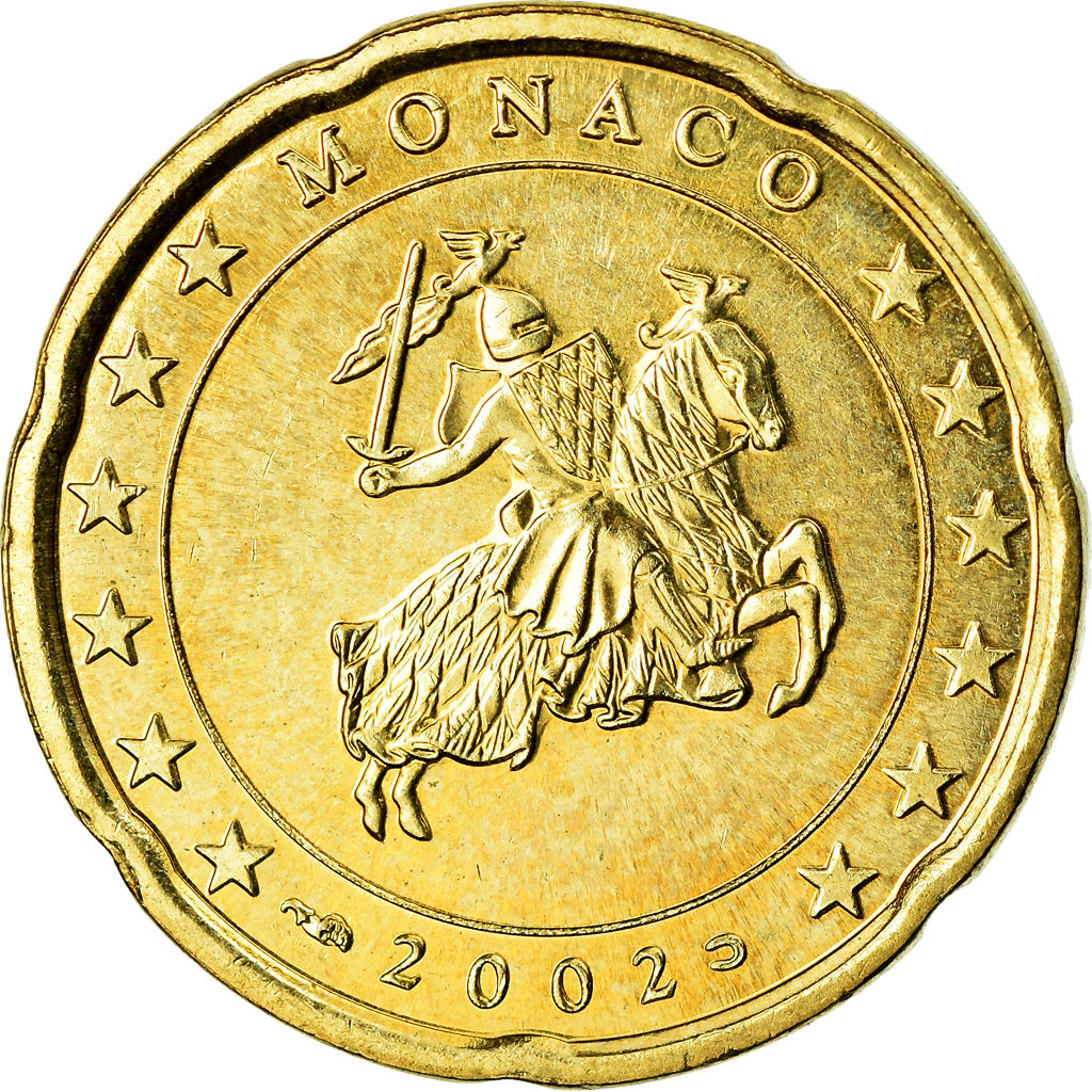 Monaco, 20 Euro Cent, 2002, Paris, AU(55-58), Mosiądz, KM:171