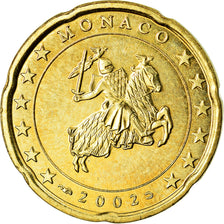 Monaco, 20 Euro Cent, 2002, Paris, AU(55-58), Mosiądz, KM:171