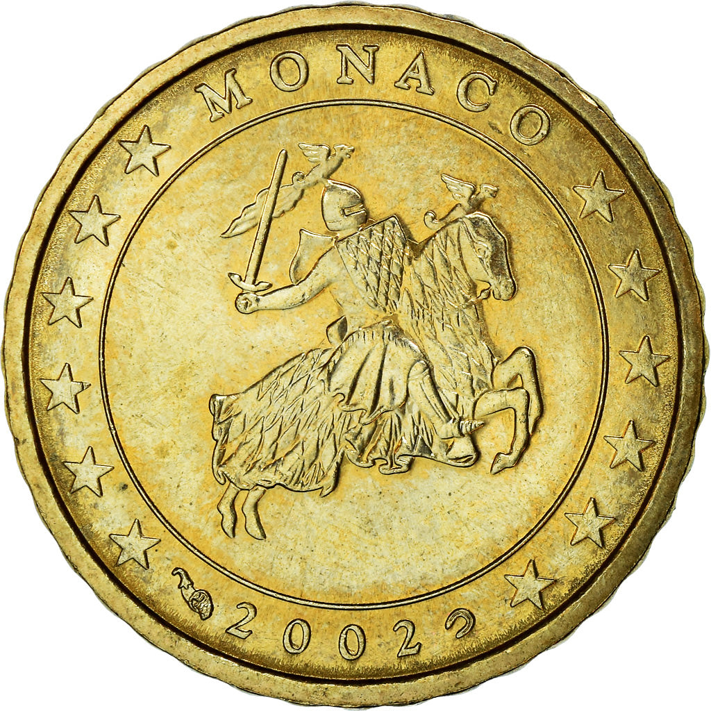 Mónaco, 10 Euro Cent, 2002, MS(63), Latão, KM:170