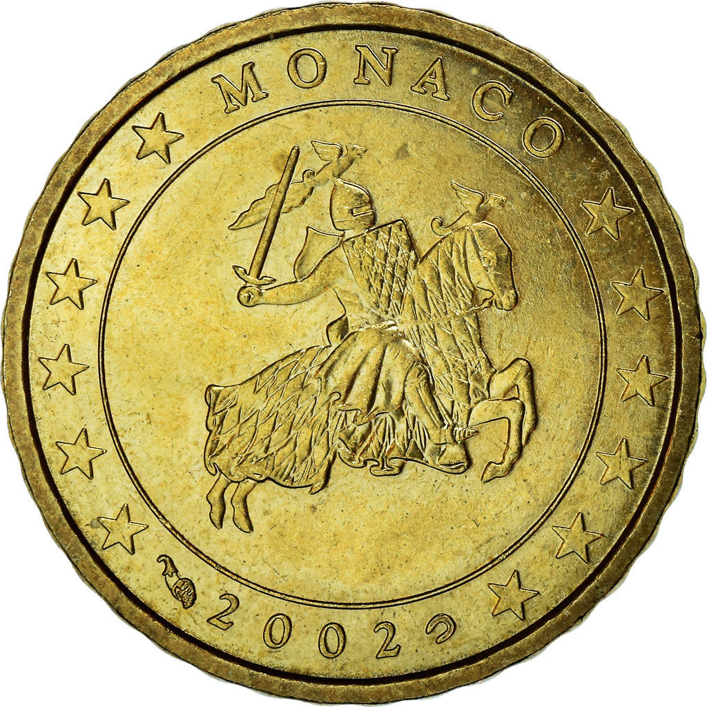 Monaco, 10 Euro Cent, 2002, UNZ, Messing, KM:170