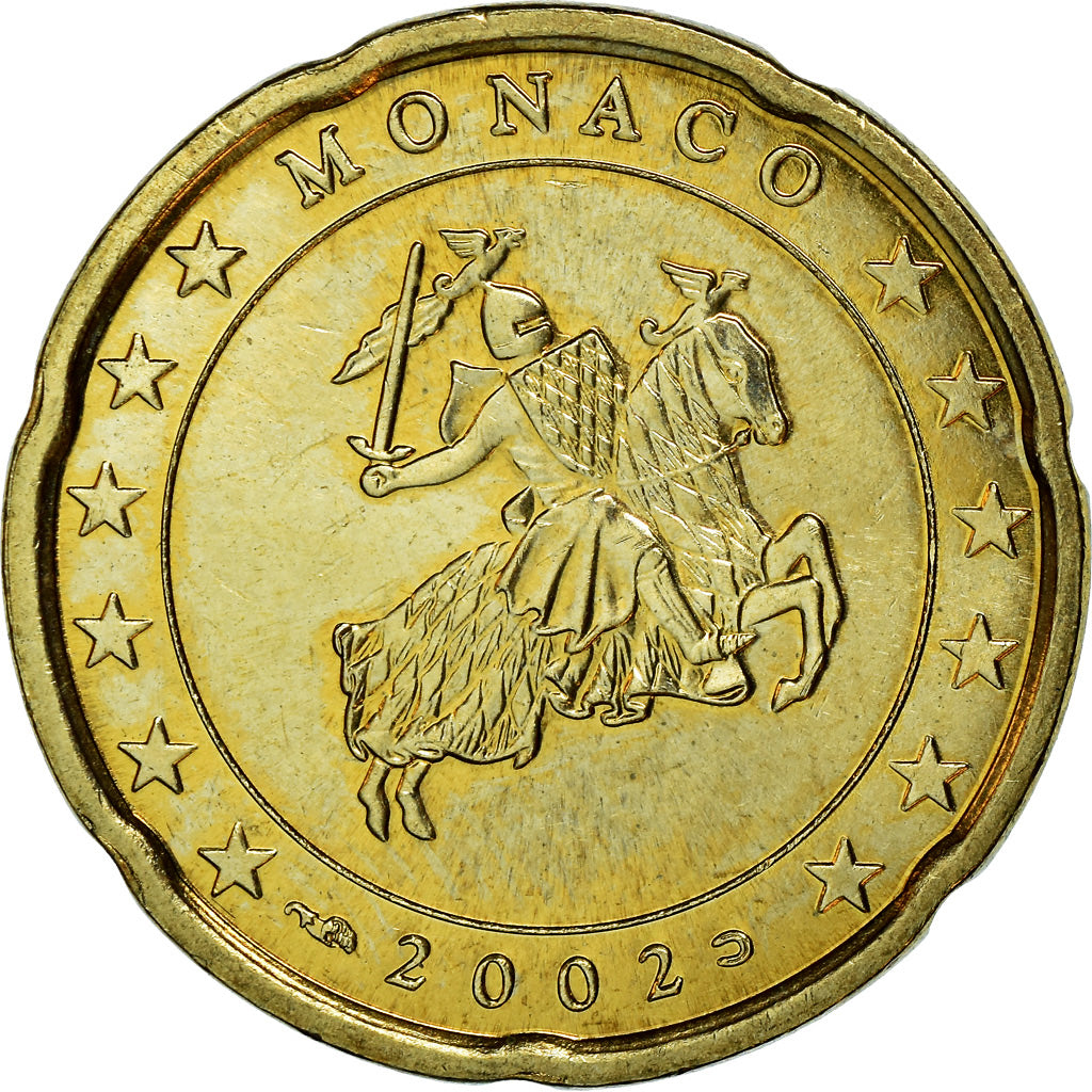 Monaco, 20 Euro Cent, 2002, SPL, Laiton, KM:171