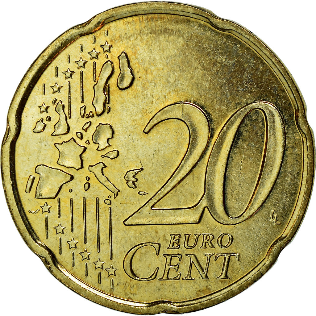 Mónaco, 20 Euro Cent, 2002, MS(63), Latão, KM:171
