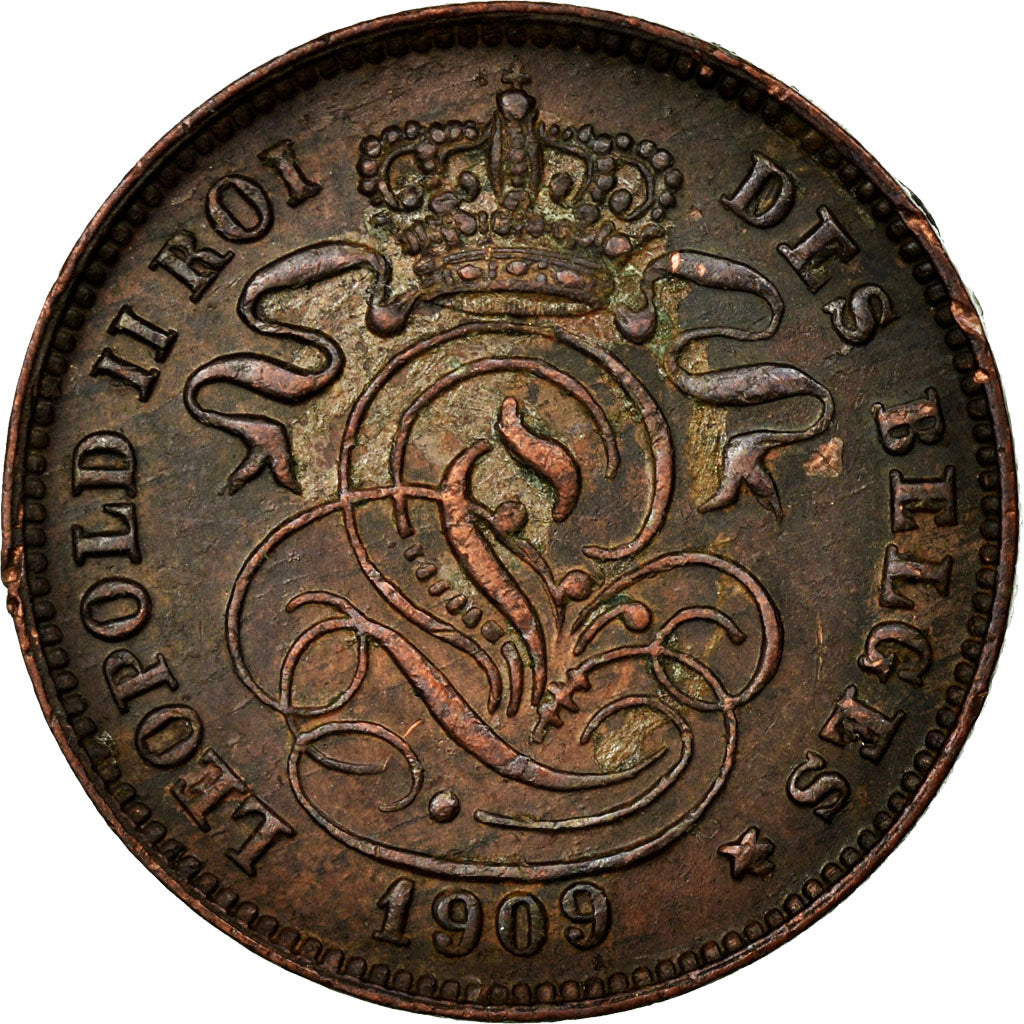 Coin, Belgium, Leopold II, 2 Centimes, 1909, AU(50-53), Copper, KM:35.1