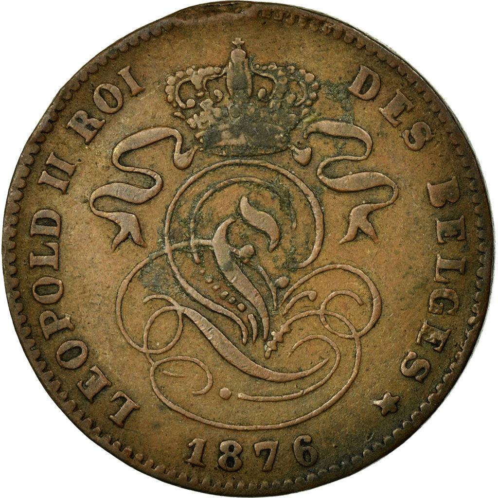 Coin, Belgium, Leopold II, 2 Centimes, 1876, VF(30-35), Copper, KM:35.1