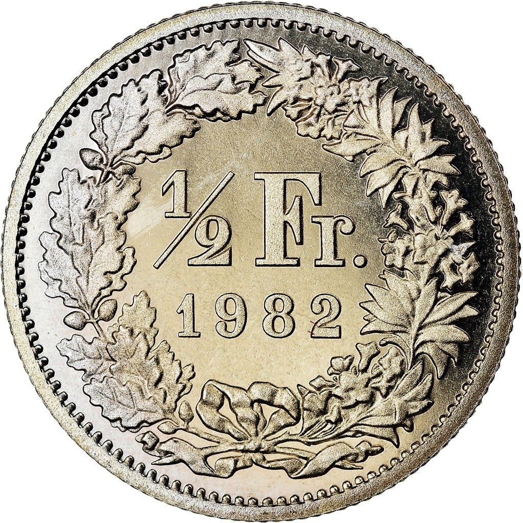 Coin, Switzerland, 1/2 Franc, 1982, Bern, Proof / BE, MS(63), Copper-nickel