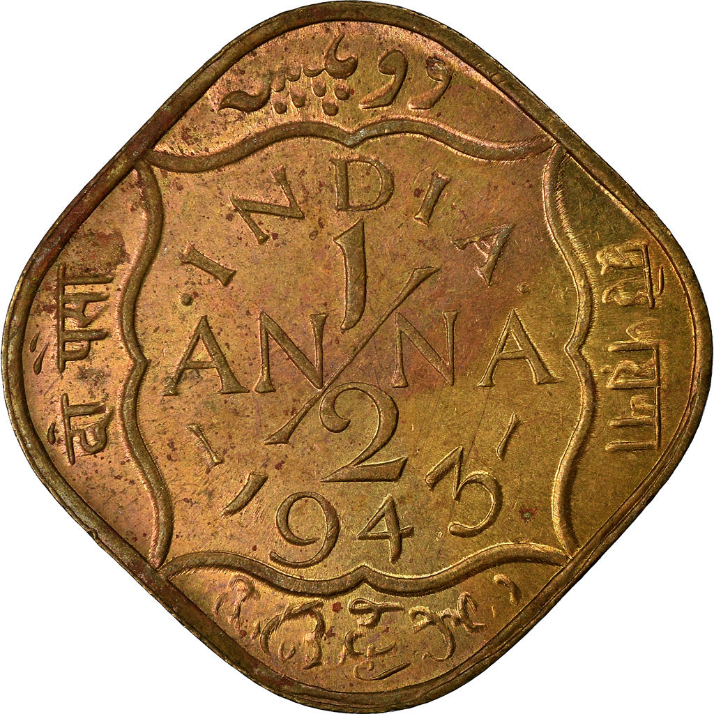 Moneta, INDIA - BRITANNICA, George VI, 1/2 Anna, 1943, Calcutta, BB