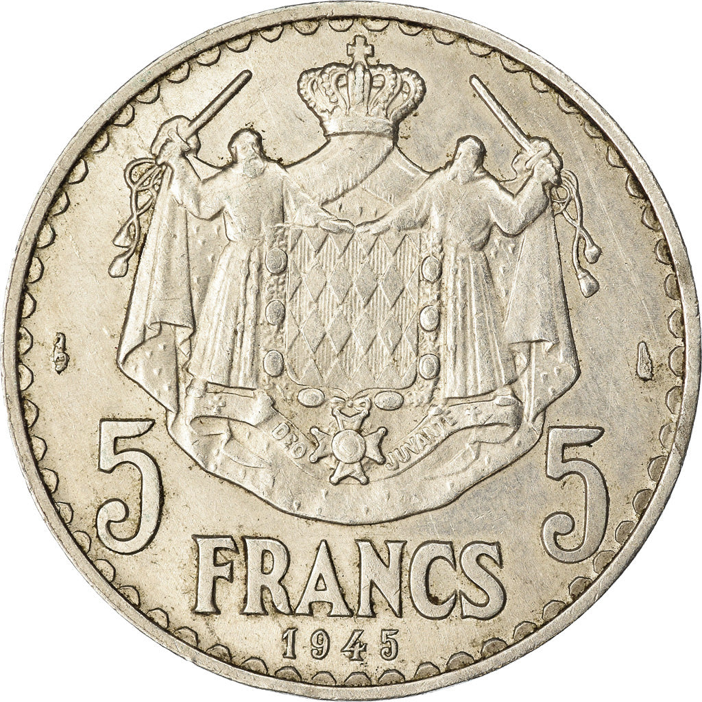 Coin, Monaco, Louis II, 5 Francs, 1945, EF(40-45), Aluminum, KM:122