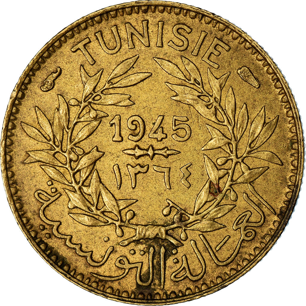 Moeda, Tunísia, Muhammad al-Amin Bey, 50 Centimes, 1945, Paris, EF(40-45)