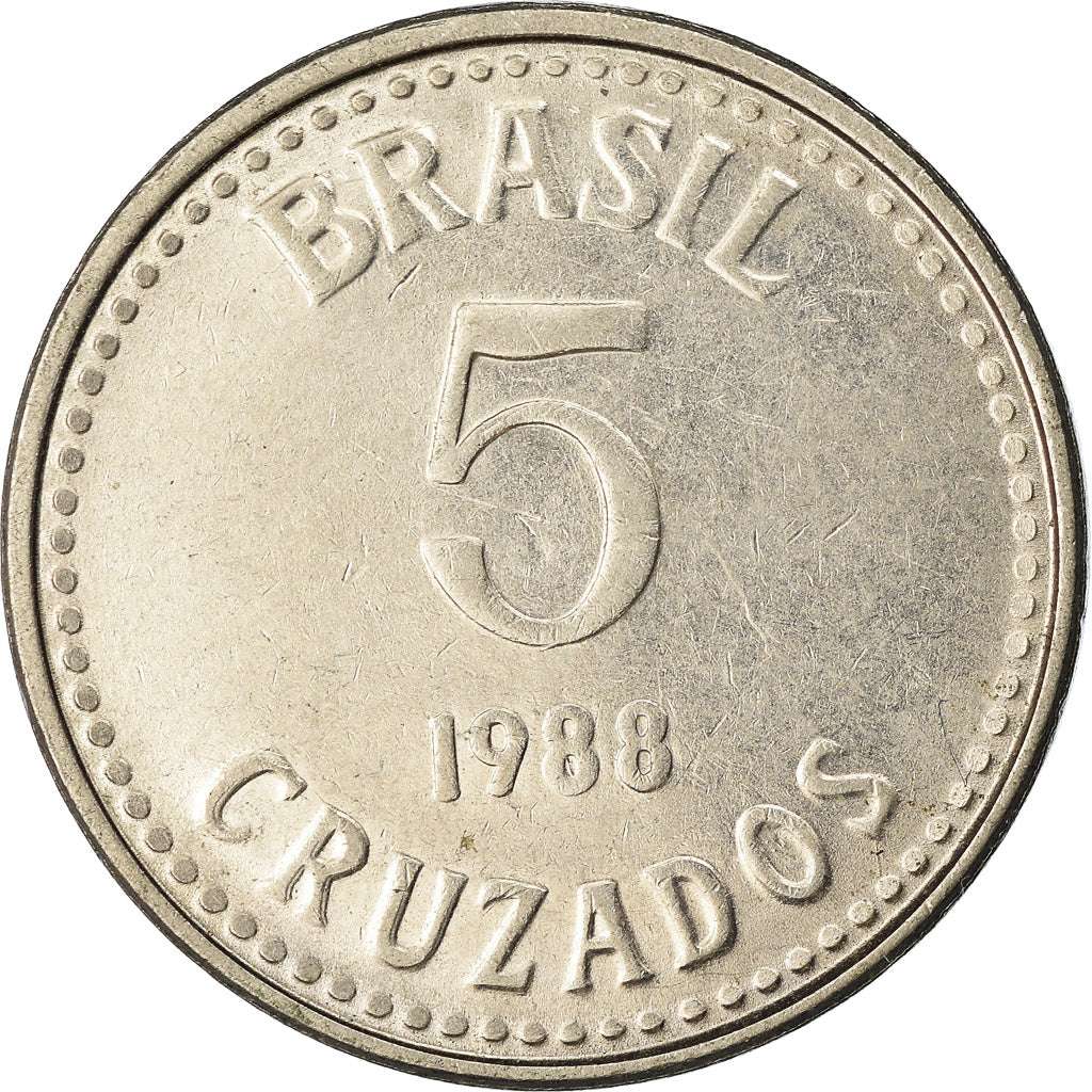 Coin, Brazil, 5 Cruzados, 1988, EF(40-45), Stainless Steel, KM:606
