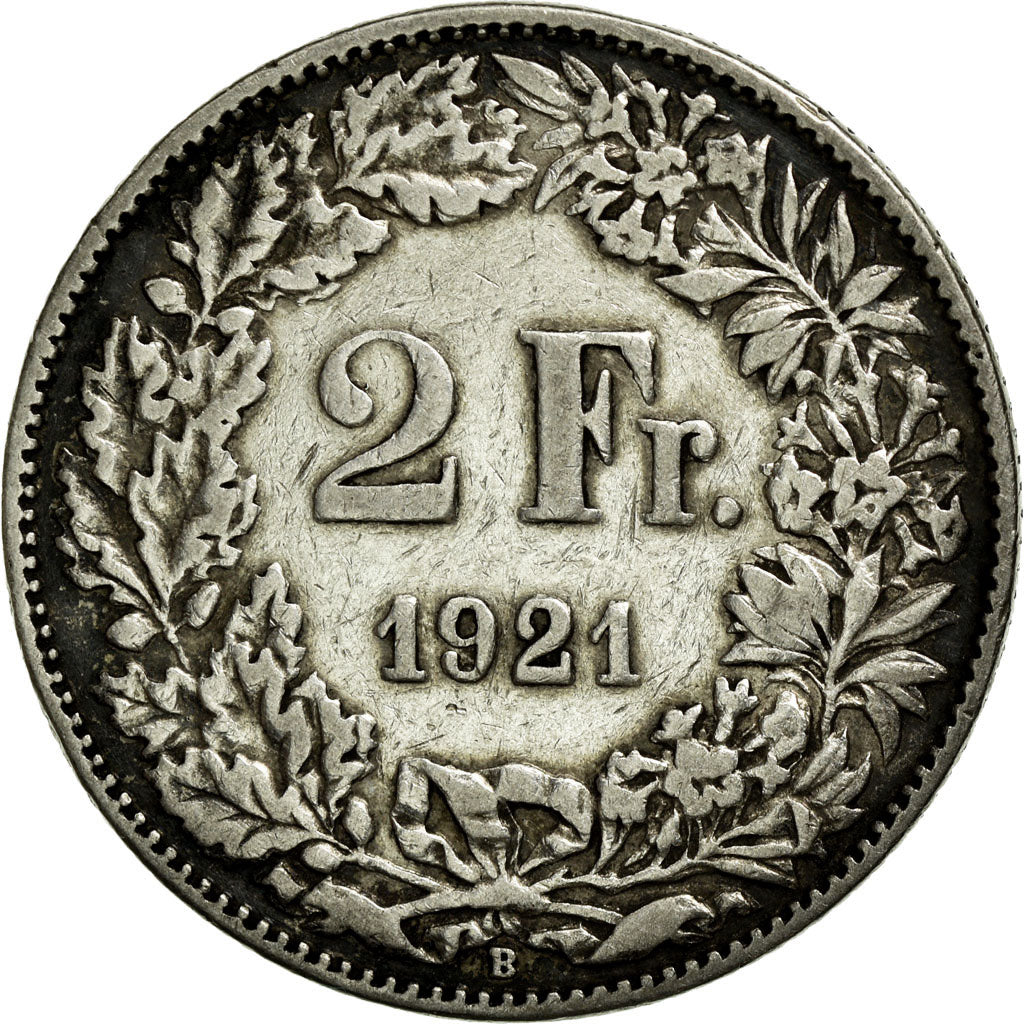 Coin, Switzerland, 2 Francs, 1921, Bern, VF(30-35), Silver, KM:21