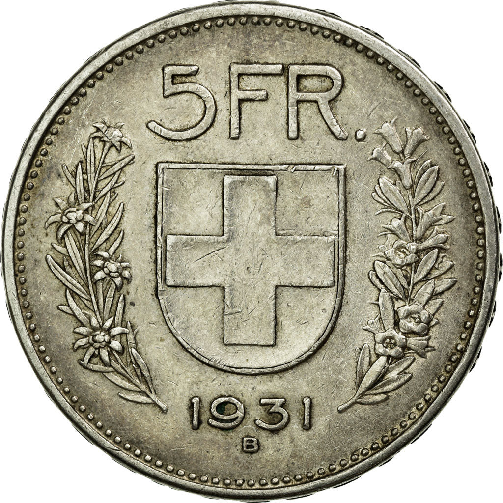 Coin, Switzerland, 5 Francs, 1931, Bern, EF(40-45), Silver, KM:40