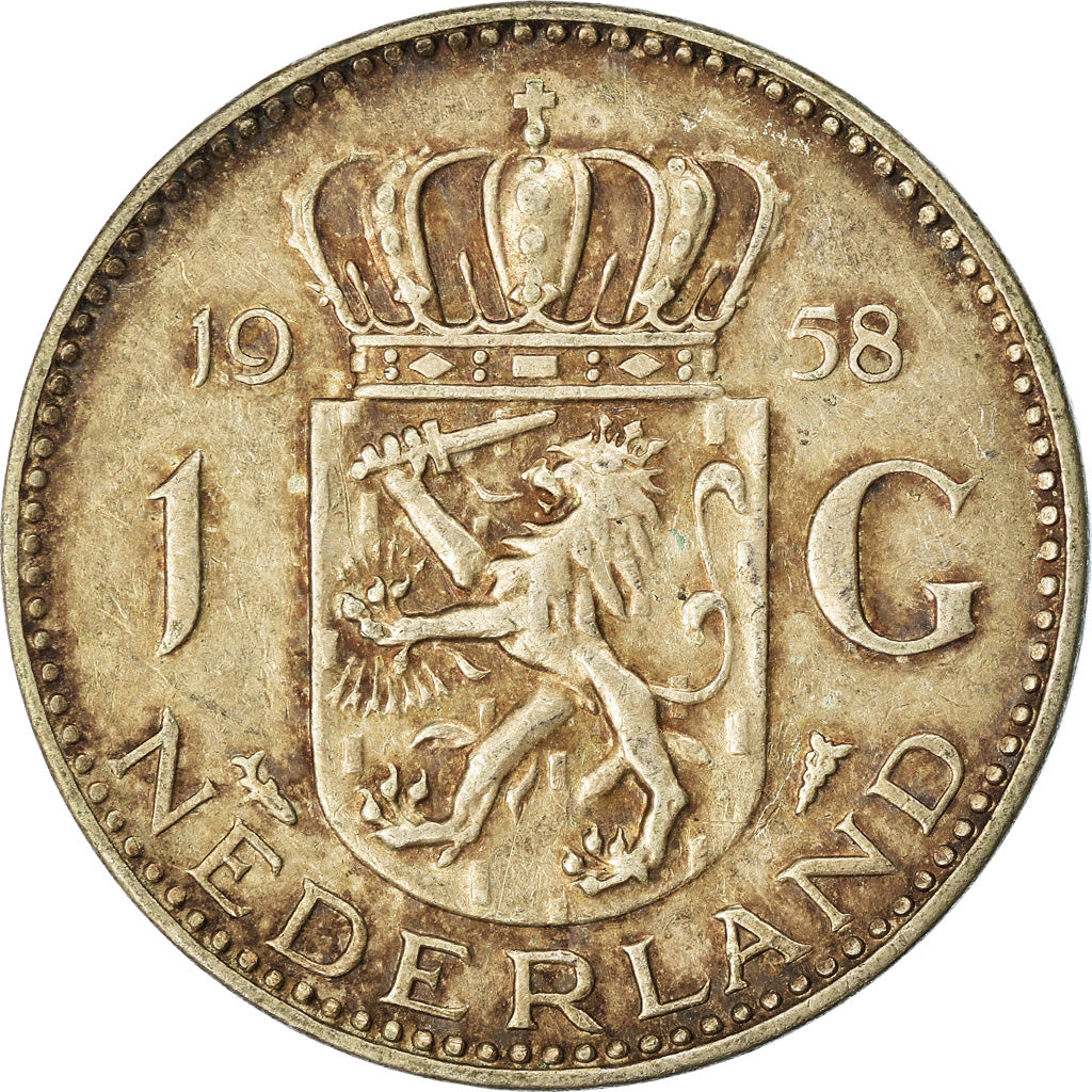 Coin, Netherlands, Juliana, Gulden, 1958, EF(40-45), Silver, KM:184