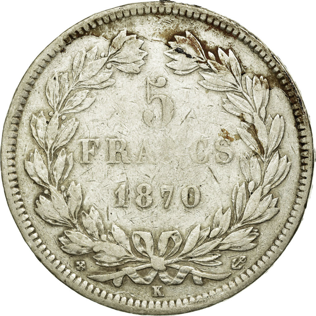Coin, France, Cérès, 5 Francs, 1870, Bordeaux, VF(30-35), Silver, KM:818.2