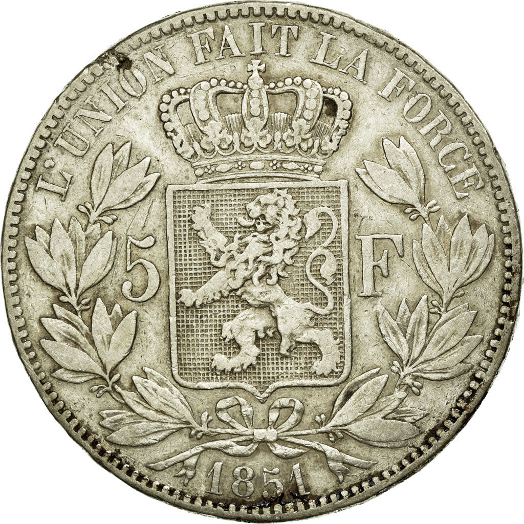 Münze, Belgien, Leopold I, 5 Francs, 5 Frank, 1851, S+, Silber, KM:17