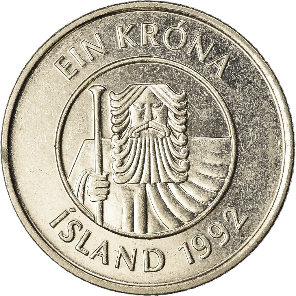 Moneda, Islandia, Krona, 1992, MBC, Níquel chapado en acero, KM:27A