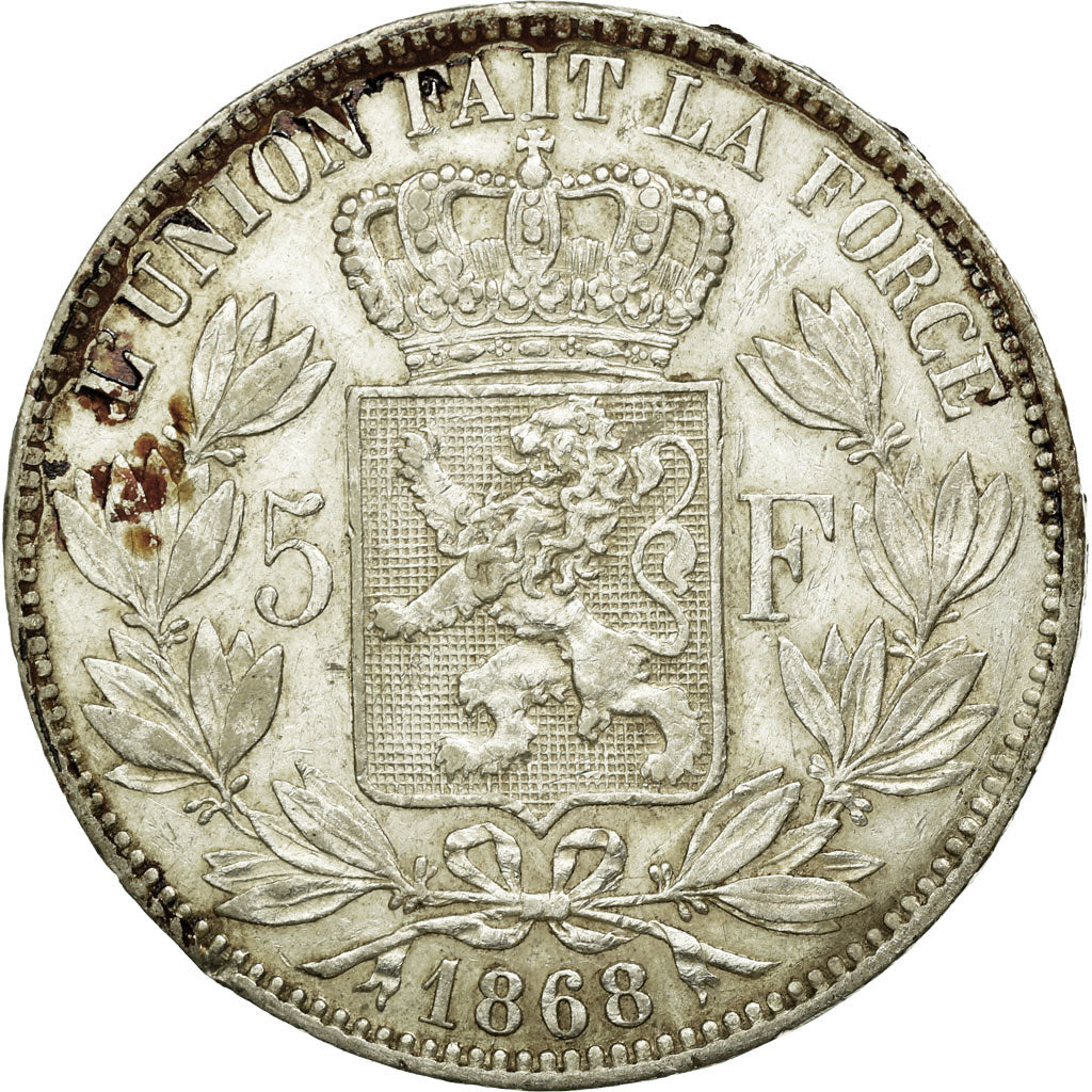 Coin, Belgium, Leopold II, 5 Francs, 5 Frank, 1868, EF(40-45), Silver, KM:24