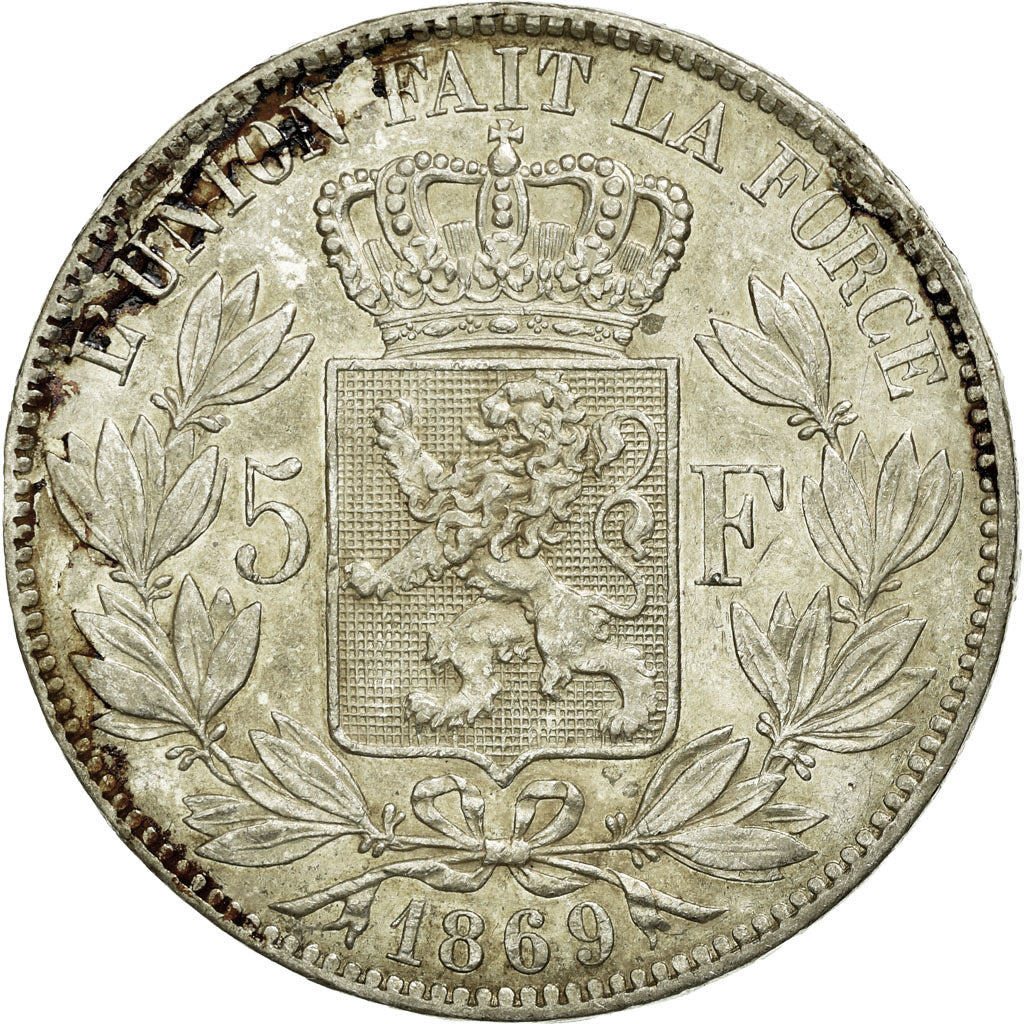 Coin, Belgium, Leopold II, 5 Francs, 5 Frank, 1869, EF(40-45), Silver, KM:24